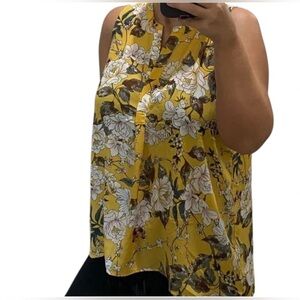 💥Dalia Yellow Floral Asymmetrical Sleeveless Tank Top M